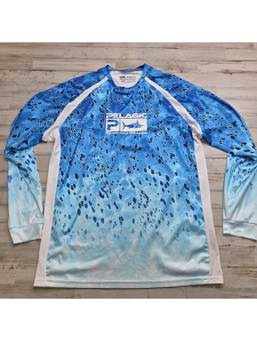 Pelagic Vaportek Men's LG Long Sleeve Fishing Shirt Blue Geometric Print UPF 50